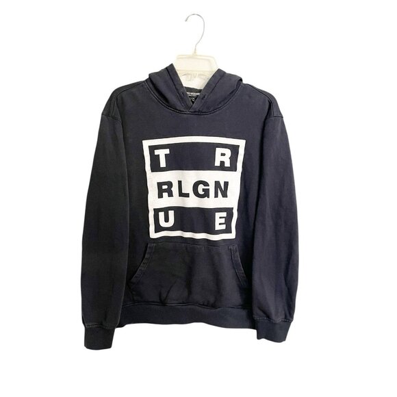 True Religion Men’s Black Hoodie XL Graphic Logo Pullover Sweatshirt TR RLGN UE - Picture 1 of 9